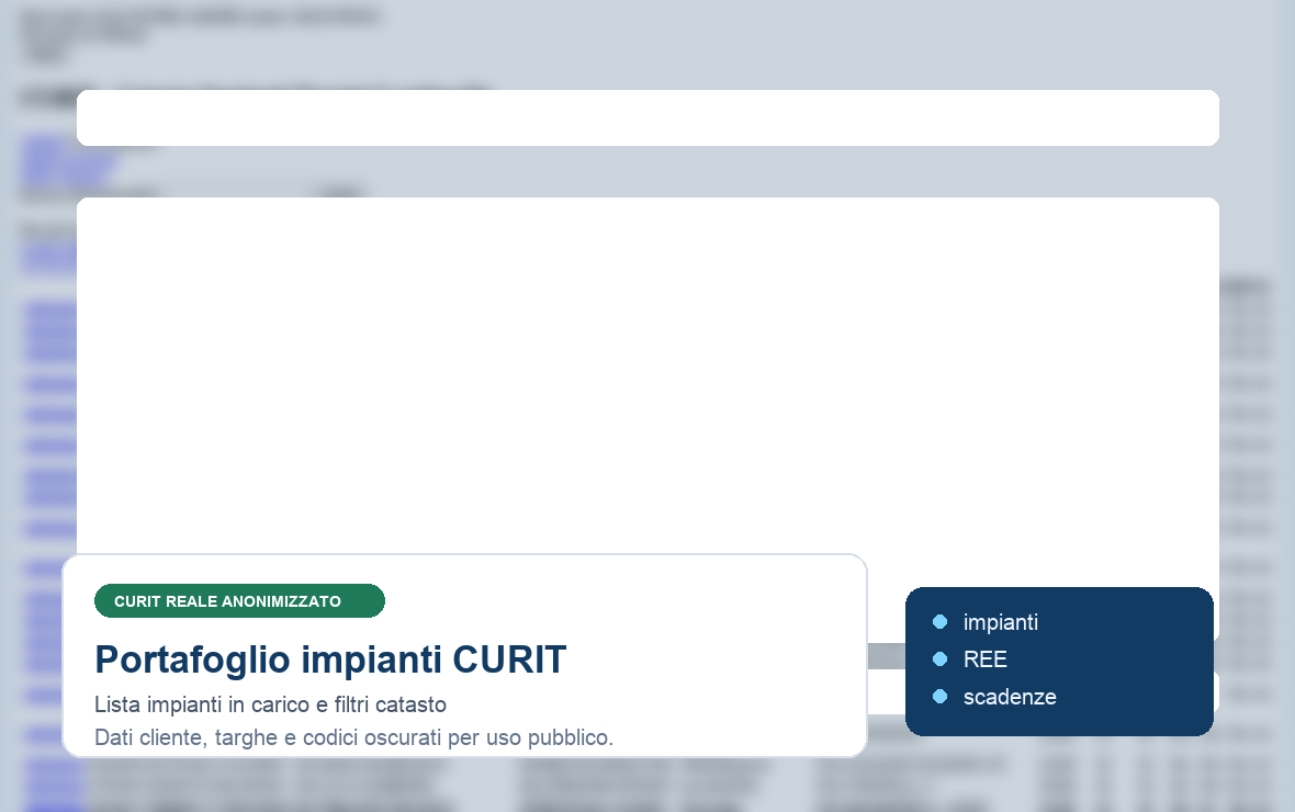 Lista impianti e filtri catasto - schermata CURIT reale anonimizzata